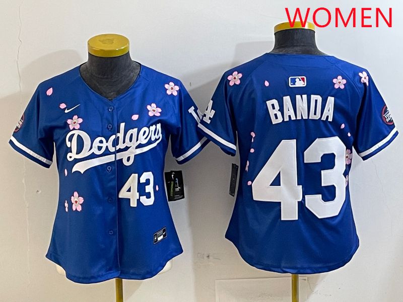 Women Los Angeles Dodgers #43 Banda Blue White Blue Sakura Edition 2025 Nike MLB Jersey style 2